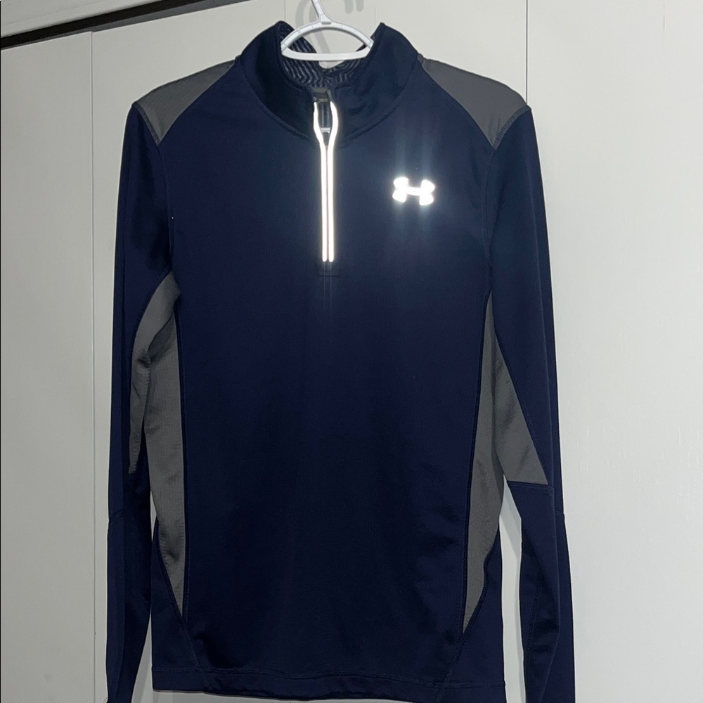 Under Armour Navy and Gray Reflective Quarter-Zip Athletic Pullover